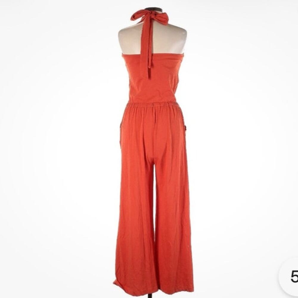 NWT Pact Large Organic Cotton Built In Bra Jumpsuit Pockets Wide Leg Halter - Picture 2 of 11